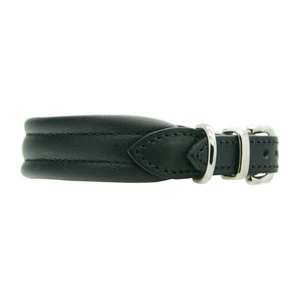 Plain Ribbed Leather Dog Collar - Black