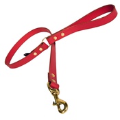 Creature Clothes - Plain Leather Dog Lead - Red with Brass