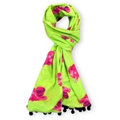 Pugs Might Fly - Biddy Pug Scarf - Green with Neon Pink Pugs