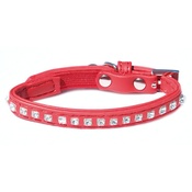Animal Kingdom - Catty Things Leather Look Diamante Cat Collar - Red