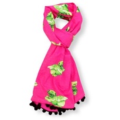 Pugs Might Fly - Biddy Pug Scarf - Neon Pink with Green Pugs