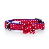 Pet Pooch Boutique - Red Polka Dot Collar with Flower Accessory