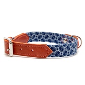 Hiro + Wolf - Shweshswe Navy Circles Dog Collar