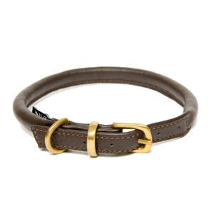 Brown Rolled Leather Dog Collar