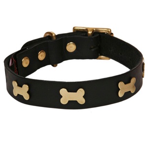 Bones Studs Leather Collar - Black