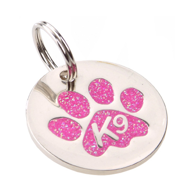 K9 Glitter Pink Paw Dog ID Tag | PetsPyjamas