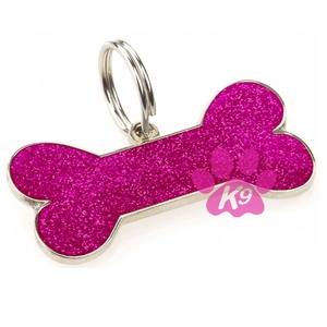 Glitter Bone ID Tag - Cherry Pink