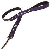 Creature Clothes - Purple Silver Bones Classic Leather Dog Lead