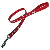 Creature Clothes - Red Silver Bones Classic Leather Dog Lead