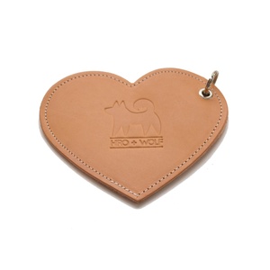 Leather Heart Poo Bag Pouch - Tan