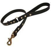 Creature Clothes - Black Brass Stars Classic Leather Dog Lead