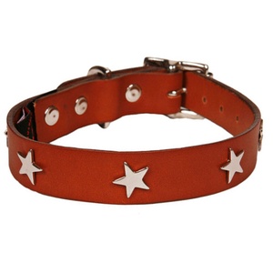Classic Leather Dog Collar - Tan with Stars