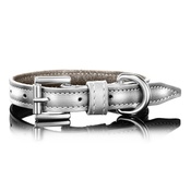 Paws with Opulence - Metallic Silver Leather Dog Collar
