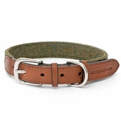 Mutts & Hounds - Forest Green Tweed & Tan Leather Collar