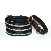 Pear Tannery - Diamonds Leather Dog Collar - Black