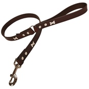Creature Clothes - Chocolate Silver Bones Classic Leather Dog Lead