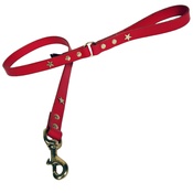Creature Clothes - Red Brass Stars Classic Leather Dog Lead