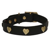 Creature Clothes - Brass Hearts Studs Leather Collar - Black