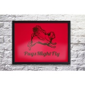 Pugs Might Fly - Handmade Poster - Red