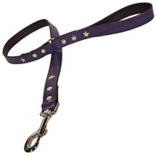 Creature Clothes - Purple Silver Stars Classic Leather Dog Lead