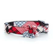 Pet Pooch Boutique - Patchwork Tartan Collar with Flower Accessory