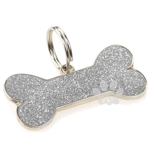 Glitter Bone ID Tag - Silver